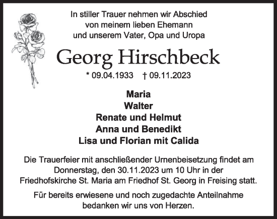 Traueranzeige von Georg Hirschbeck von merkurtz
