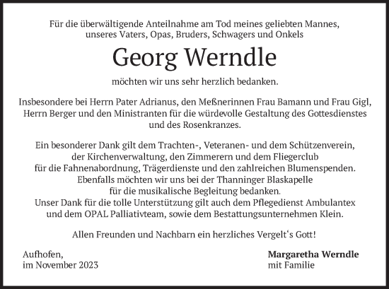 Traueranzeige von Georg Werndle von merkurtz