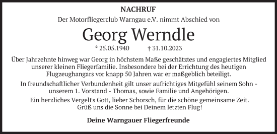 Traueranzeige von Georg Werndle von merkurtz