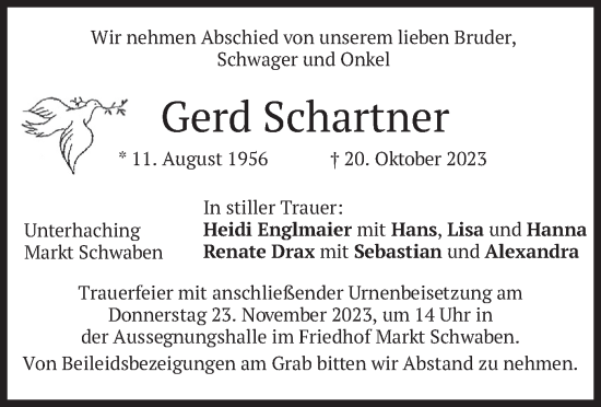 Traueranzeige von Gerd Schartner von merkurtz