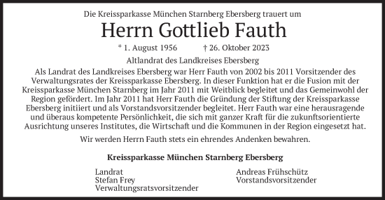 Traueranzeige von Gottlieb Fauth von merkurtz