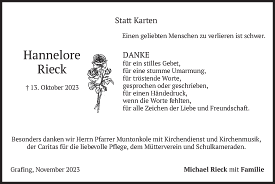 Traueranzeige von Hannelore Rieck von merkurtz