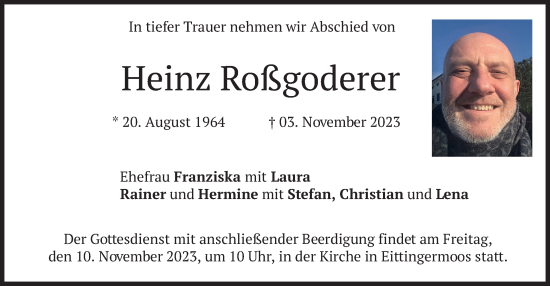 Traueranzeige von Heinz Roßgoderer von merkurtz