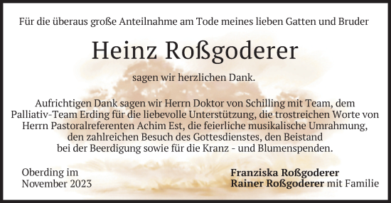 Traueranzeige von Heinz Roßgoderer von merkurtz