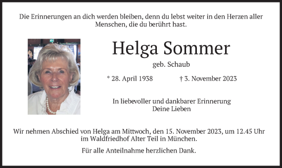Traueranzeige von Helga Sommer von merkurtz