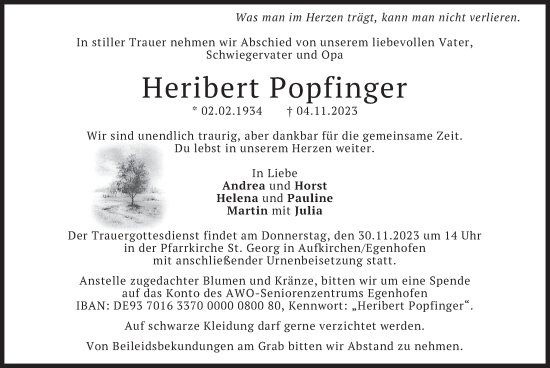 Traueranzeige von Heribert Popfinger von merkurtz