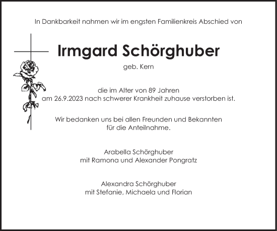 Traueranzeige von Irmgard Schörghuber von merkurtz