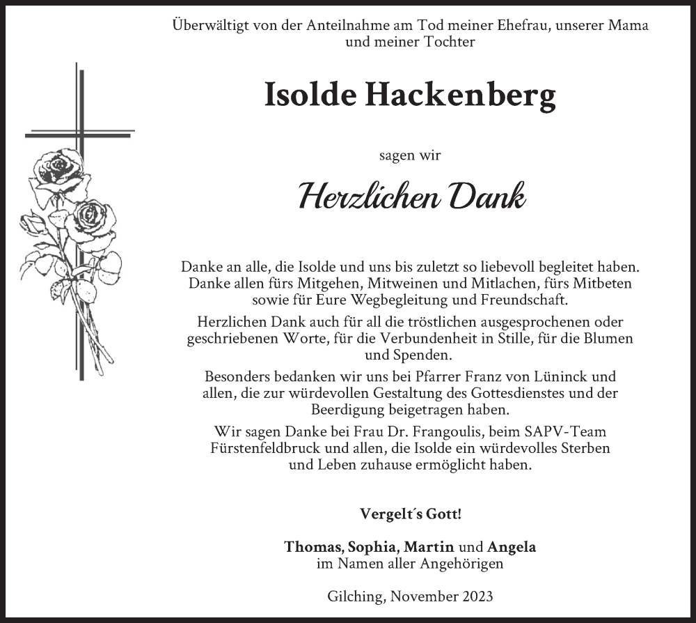  Traueranzeige für Isolde Hackenberg vom 18.11.2023 aus merkurtz