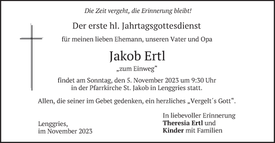 Traueranzeige von Jakob Ertl von merkurtz