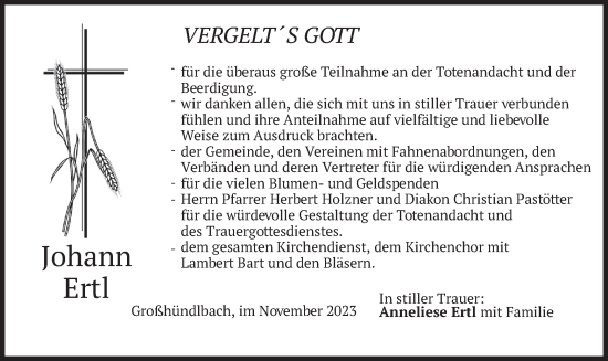 Traueranzeige von Johann Ertl von merkurtz