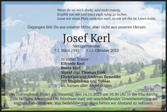 Traueranzeige von Josef Kerl von merkurtz