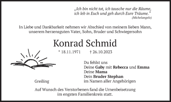 Traueranzeige von Konrad Schmid von merkurtz