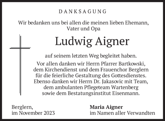 Traueranzeige von Ludwig Aigner von merkurtz
