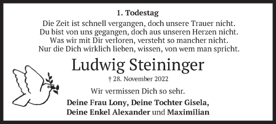Traueranzeige von Ludwig Steininger von merkurtz