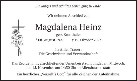 Traueranzeige von Magdalena Heinz von merkurtz