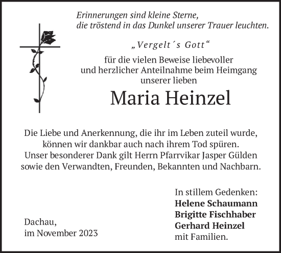 Traueranzeige von Maria Heinzel von merkurtz