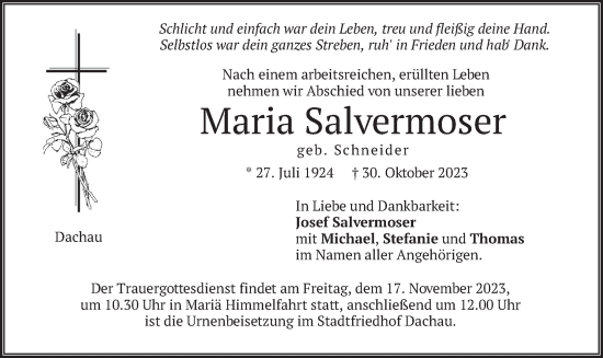 Traueranzeige von Maria Salvermoser von merkurtz