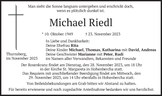 Traueranzeige von Michael Riedl von merkurtz