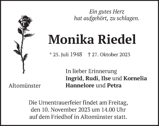 Traueranzeige von Monika Riedel von merkurtz