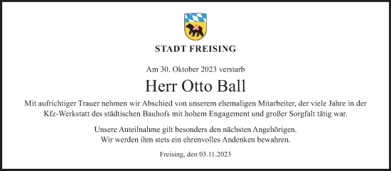 Traueranzeige von Otto Ball von merkurtz