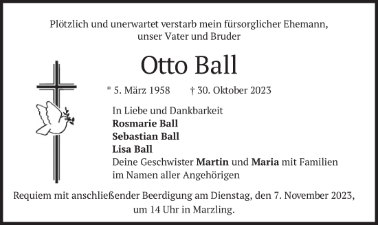 Traueranzeige von Otto Ball von merkurtz