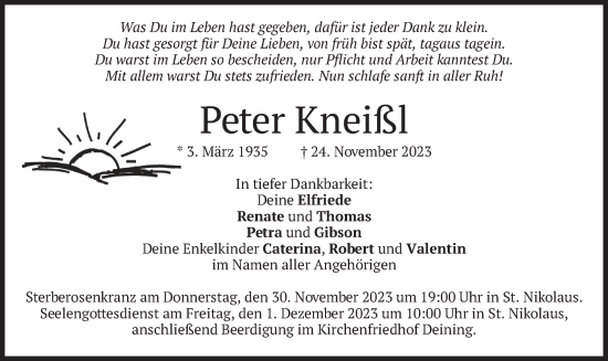 Traueranzeige von Peter Kneißl von merkurtz