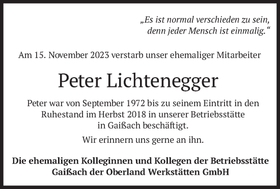 Traueranzeige von Peter Lichtenegger von merkurtz