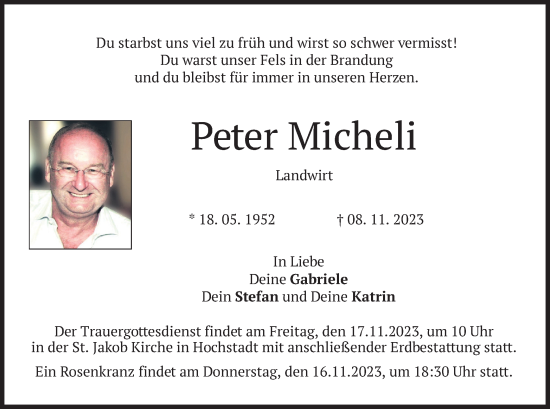 Traueranzeige von Peter Micheli von merkurtz