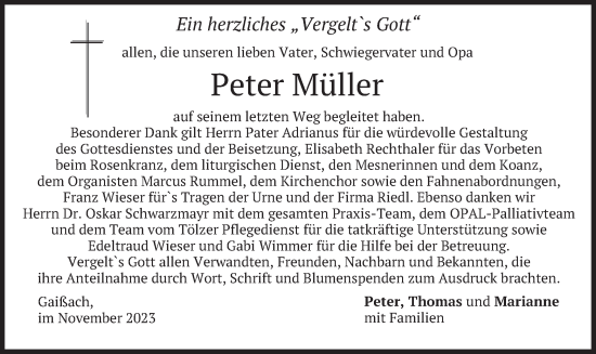 Traueranzeige von Peter Müller von merkurtz