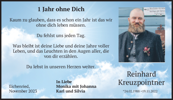 Traueranzeige von Reinhard Kreuzpointner von merkurtz