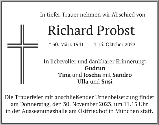 Traueranzeige von Richard Probst von merkurtz