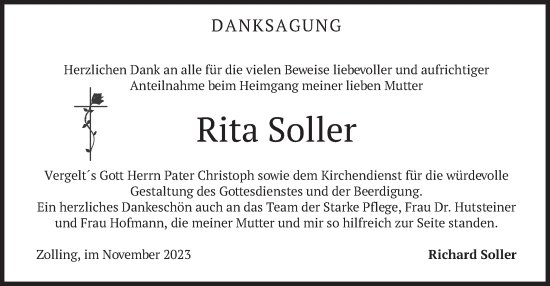 Traueranzeige von Rita Soller von merkurtz