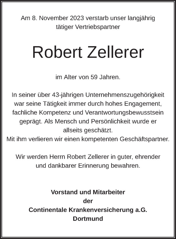  Traueranzeige für Robert Zellerer vom 25.11.2023 aus merkurtz