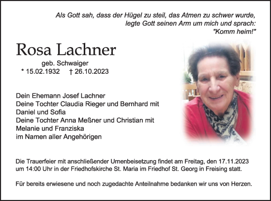 Traueranzeige von Rosa Lachner von merkurtz