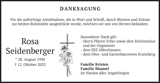 Traueranzeige von Rosa Seidenberger von merkurtz
