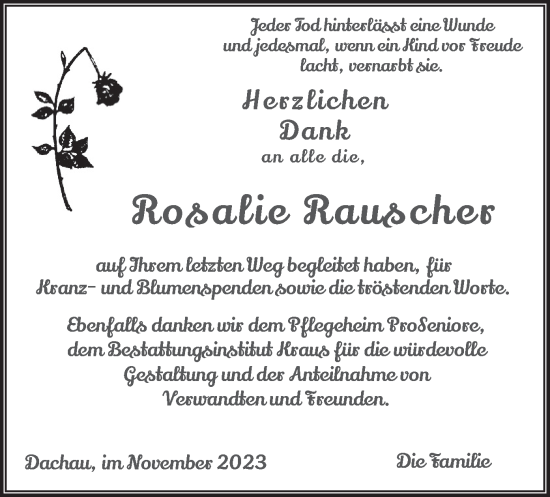 Traueranzeige von Rosalie Rauscher