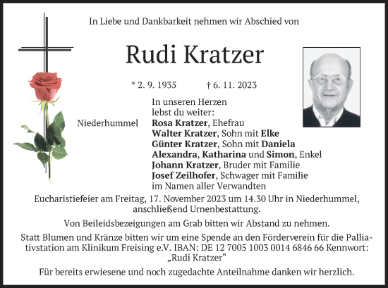 Traueranzeige von Rudi Kratzer von merkurtz
