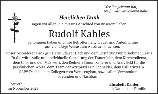 Traueranzeige von Rudolf Kahles von merkurtz
