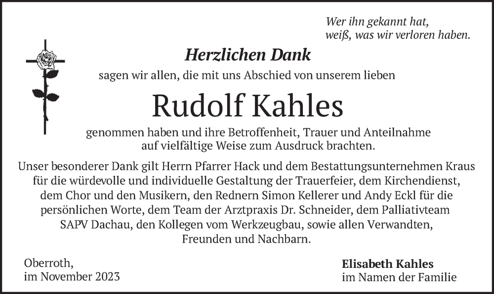  Traueranzeige für Rudolf Kahles vom 04.11.2023 aus merkurtz
