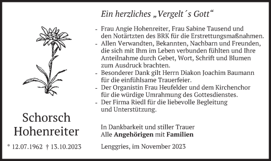 Traueranzeige von Schorsch Hohenreiter von merkurtz