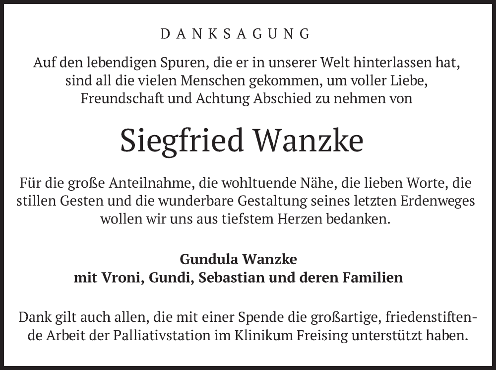  Traueranzeige für Siegfried Wanzke vom 04.11.2023 aus merkurtz