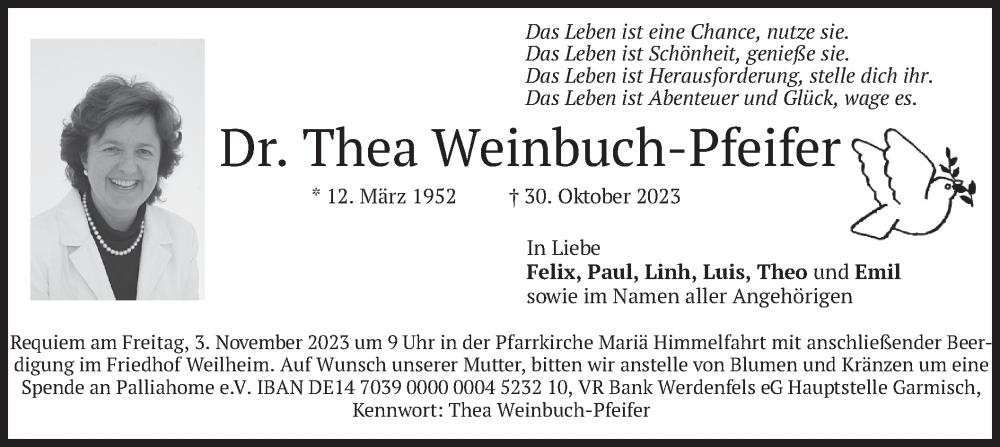  Traueranzeige für Thea Weinbuch-Pfeifer vom 02.11.2023 aus merkurtz