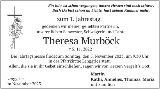 Traueranzeige von Theresa Murböck von merkurtz