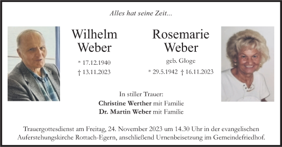Traueranzeige von Wilhelm und Rosemarie Weber von merkurtz