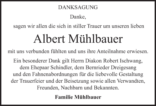 Traueranzeige von Albert Mühlbauer von merkurtz