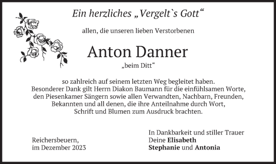Traueranzeige von Anton Danner von merkurtz
