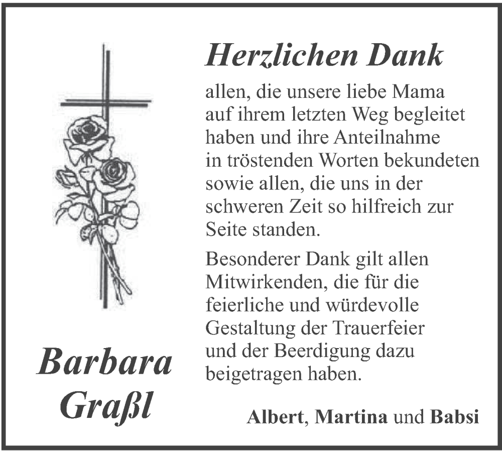 Traueranzeige für Barbara Graßl vom 30.12.2023 aus merkurtz
