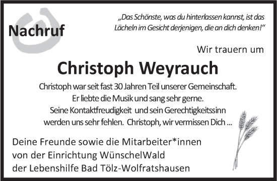 Traueranzeige von Christoph Weyrauch von merkurtz
