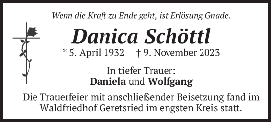 Traueranzeige von Danica Schöttl von merkurtz