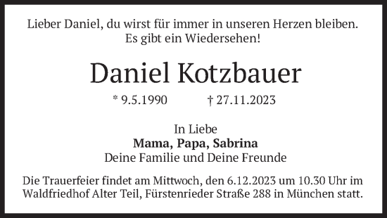 Traueranzeige von Daniel Kotzbauer von merkurtz